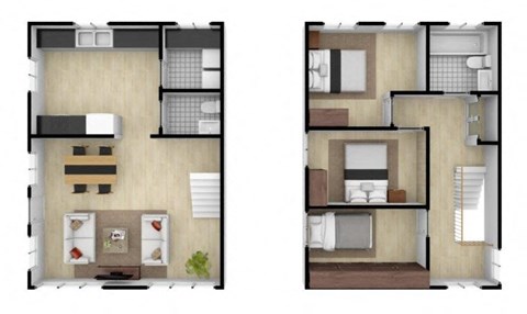 two views of a floor plan of a house with roommates